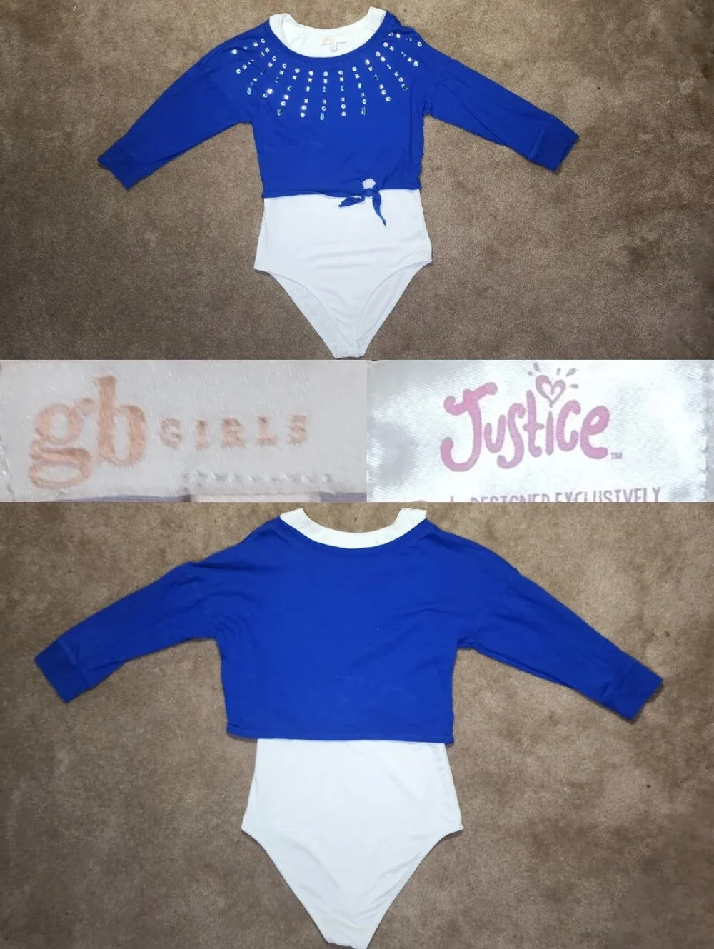 Kids Blue & White 3/4 Sleeve Top Sz 7